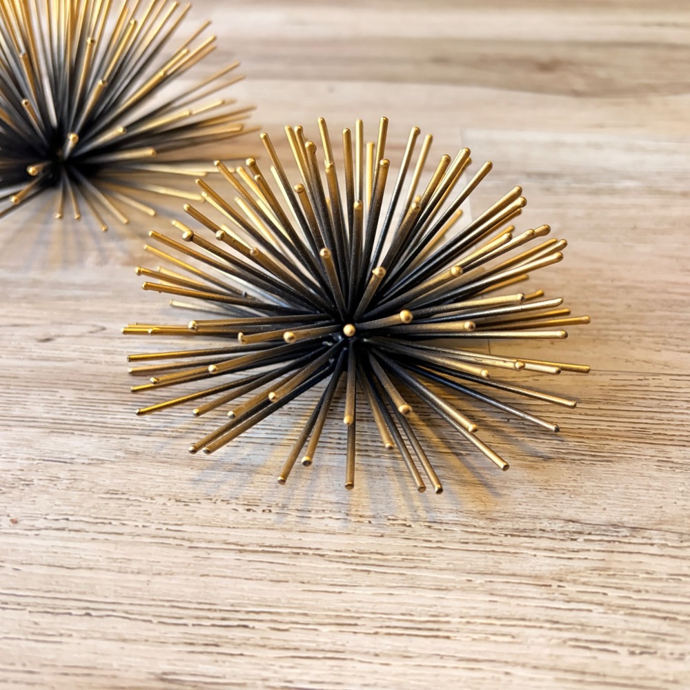 Atomic Starburst Metal Sea Urchins Wall Hangings MCM Decor Gold Black Set of 3 - Picture 6 of 16